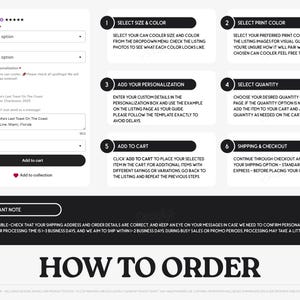 The image is a screenshot of a website's ordering process, showing various steps and options for placing an order.