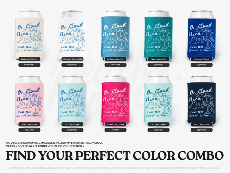 On Cloud 9 Bachelorette Can Coolers, On Cloud Nine Can Sleeves, Custom She's On Cloud Nine Bachelorette Party Favors, Can Holders image 2
