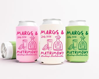 Margs and Matrimony Bachelorette Can Coolers, Personalized Can Sleeves, Custom Beach Bachelorette Party Favors, Mexico Bachelorette