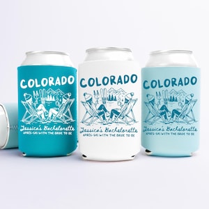 Aspen Colorado Can Cooler, Personalized Ski Mountain Bachelorette Can Sleeves, Winter Bachelorette Party Favors
