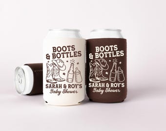 Personalized Boots And Bottles Baby Shower Can Coolers - Custom Western Baby Shower Favors and Gifts for Guests