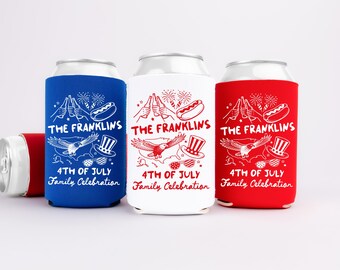 4th of July Friends Reunion Can Coolers - Custom Labor Day 4th of July Family Reunion Party Favors - Personalized Cozies