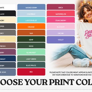 The image is a collage featuring a woman sitting on the ground with a variety of colorful clothing items displayed next to her.