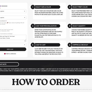 The image is a screenshot of a website's ordering process, showing various steps and options for placing an order.