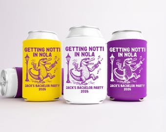 New Orleans Bachelor Can Coolers, Nola Personalized Can Sleeves, Custom Nola Bachelor Party Favors, Mardi Gras Can Holder