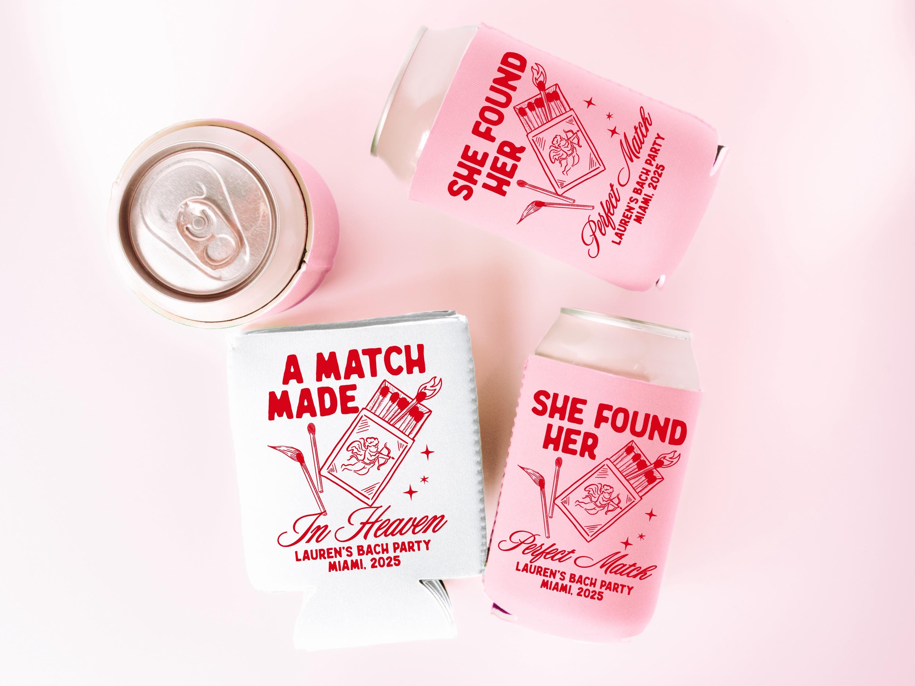 Match Made In Heaven Bachelorette Can Cooler, Personalized She Found Her Perfect Match Can Sleeves, Custom Bachelorette Party Favor Gifts
