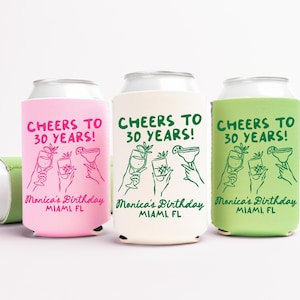 Enfriador de latas "Saludos por tu 30.º cumpleaños": recuerdos personalizados para fiestas de cumpleaños, fundas personalizadas en tamaño regular y delgado. imagen 1