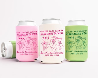 Margarita Veil Bachelorette Can Cooler - Custom Beach Bachelorette Party Favors - Personalized Cozies in Regular and Slim Size