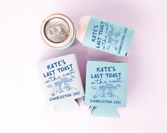 Last Toast On The Coast Bachelorette Can Coolers, Personalized Can Sleeves, Custom Beach Coastal Grandmother Bachelorette Party Favors