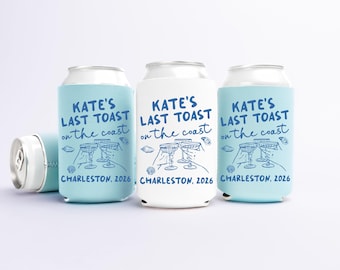 Last Toast On The Coast Bachelorette Can Coolers in Regular and Slim Sizes