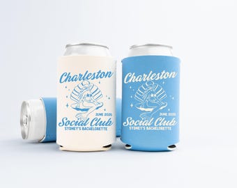 Charleston Bachelorette Can Coolers, Coastal Personalized Can Sleeves, Custom Beach Coastal Bachelorette Party Favors