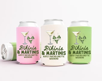 Bikinis and Tinis Can Cooler, Tinis Birthday Can Sleeves, Custom Cocktail Bachelorette Party Favors, Can Holder, Birthday Favors