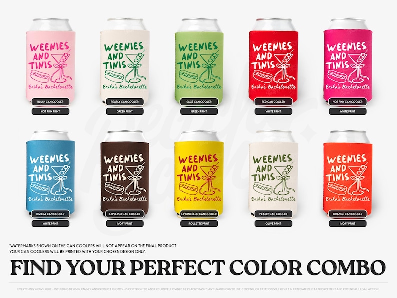 Weenies and Tinis Bachelorette Can Coolers, Personalized Can Sleeves, Custom Bachelorette Party Favors afbeelding 2