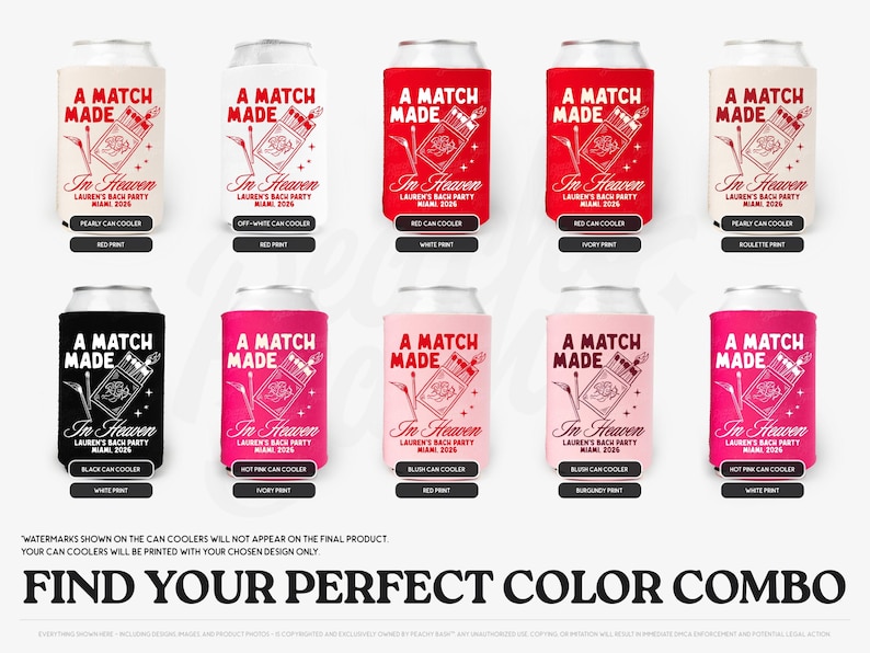 Match Made In Heaven Bachelorette Can Cooler, Personalized She Found Her Perfect Match Can Sleeves, Custom Bachelorette Party Favor Gifts image 2