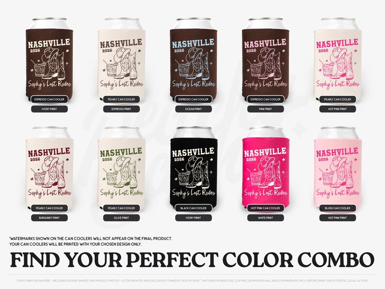 Nashville Bachelorette Can Coolers, Western Personalized Can Sleeves, Cowgirl Custom Bachelorette Party Favors image 2