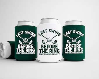 Last Swing Before The Ring Bachelor Can Coolers, Personalized Golf Can Sleeves, Custom Golf Bachelor Party Favors, Bach Can Holder