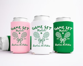 Birthday Tennis Party Can Cooler, Game Set Match Can Sleeve, 21st 30th 40th 50th 60th Birthday Party Favor, Tennis Birthday Gift For Her