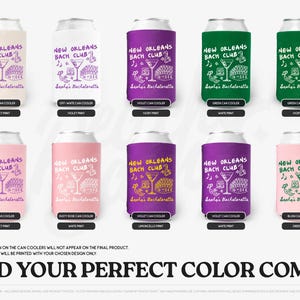 New Orleans Bachelorette Can Coolers, Nola Personalized Can Sleeves, Custom Bachelorette Party Favors, Mardi Gras Can Holder image 2