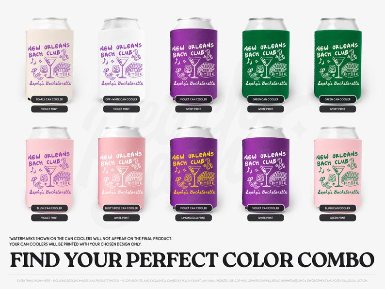 New Orleans Bachelorette Can Coolers, Nola Personalized Can Sleeves, Custom Bachelorette Party Favors, Mardi Gras Can Holder image 2