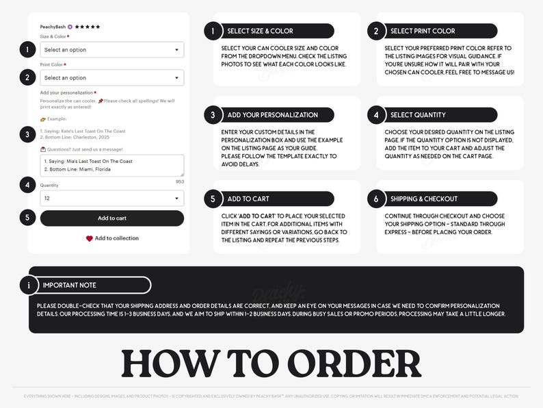 The image is a screenshot of a website's ordering process, showing various steps and options for placing an order.