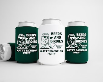 Beers And Birdies Bachelor Can Cooler - Custom Golf Bachelor Party Favors - Personalized Cozies in Regular and Slim Size