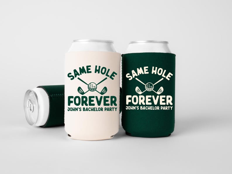 Same Hole Forever Bachelor Can Coolers, Personalized Golf Can Sleeves, Custom Golf Bachelor Party Favors, Bach Can Holder image 1