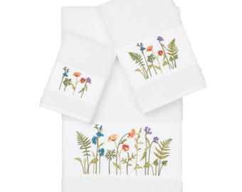 The Serenity - Tranquility verfraaid 3 handdoekenset - wit - 100% Turks katoen