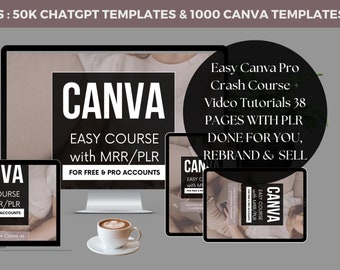 Easy Canva Pro Crash Course + Video Tutorials, Canva Pro, Instant Download, MRR & PLR Digital Product, Ebook Template Canva