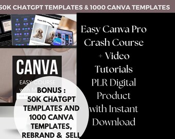 Paquete de cursos intensivos Easy Canva Pro: tutoriales en vídeo, descarga instantánea, MRR y PLR, consejos de Canva Pro, plantilla de libro electrónico Canva, paquete de cursos de Canva