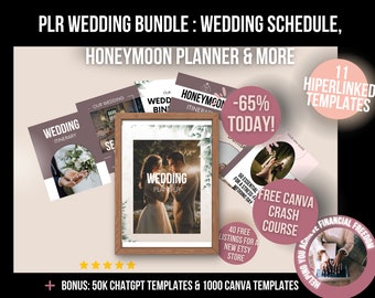 PLR Wedding Bundle : Wedding Schedule, Resellable Bundle, Honeymoon Planner, Seating Plan, Itinerary Plan, Wedding Day Itinerary, Hen Party
