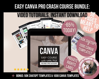 Easy Canva Pro Crash Course Bundle: Video Tutorials, Instant Download, MRR & PLR, Canva Pro Tips, Ebook Template Canva, Canva Course Bundle