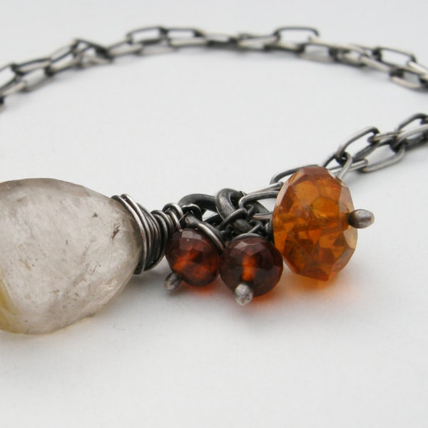 quartz, citrine and garnet necklace, gemstone necklace, wire wrapped jewelry, handmade necklace