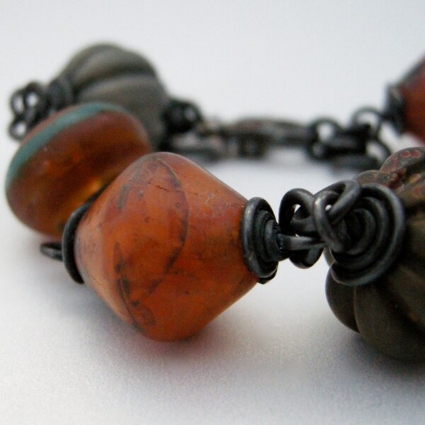 glass and stone bead bracelet wire wrapped in sterling silver