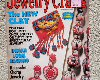 Vintage Jewelry Crafts Magazine February 1994 has tutorials on Indian Loom Beading, Wire Wrapping and Clay Jewelry.  Nice clean magazine.