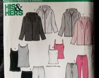 6124 NewLook New Look Sewing Pattern Unisex Workout Wear, Tank Top, Pants, Jacket, Camisole, Slim Pants Sizes XS to XL.  New, Uncut