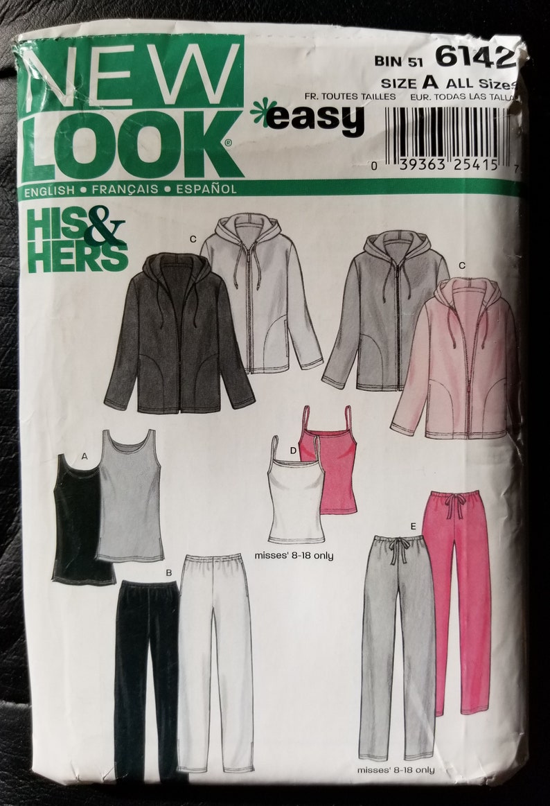 6124 NewLook New Look Sewing Pattern Unisex Workout Wear, Tank Top, Pants, Jacket, Camisole, Slim Pants Sizes XS to XL. New, Uncut image 1