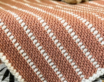 Pink and White Moss Stitch Baby Blanket