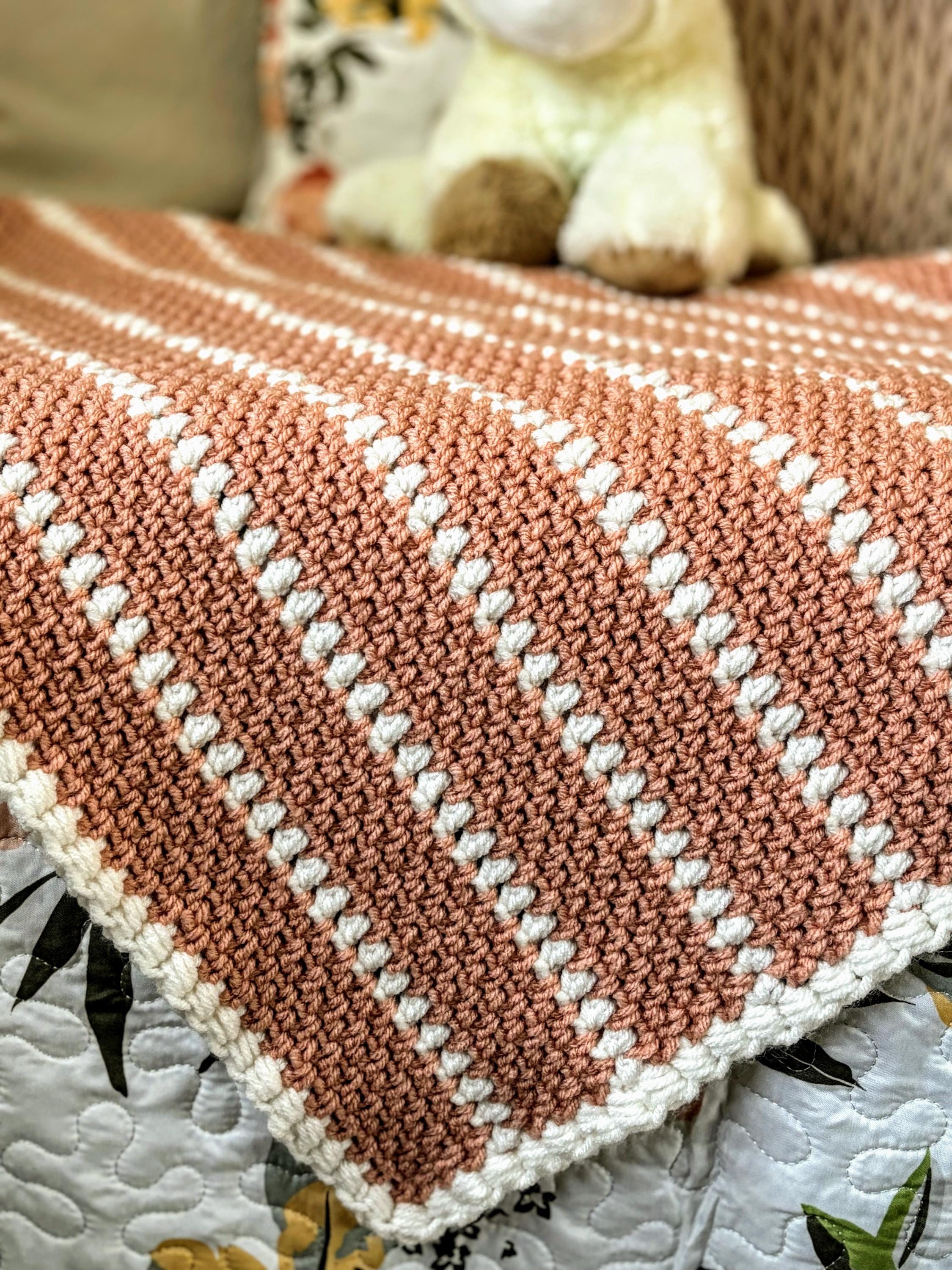 Pink and White Moss Stitch Baby Blanket
