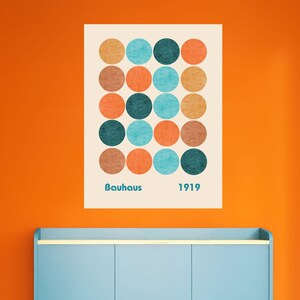 Bauhaus Poster, Mid Century Modern Print, Minimalistisches Mond Poster, Retro Bauhaus Print, Orange, Braun, Türkis.