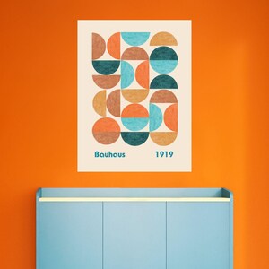Bauhaus Poster, Mid Century Modern Print, Minimalistisches Mond Poster, Retro Bauhaus Print, Orange, Braun, Türkis.