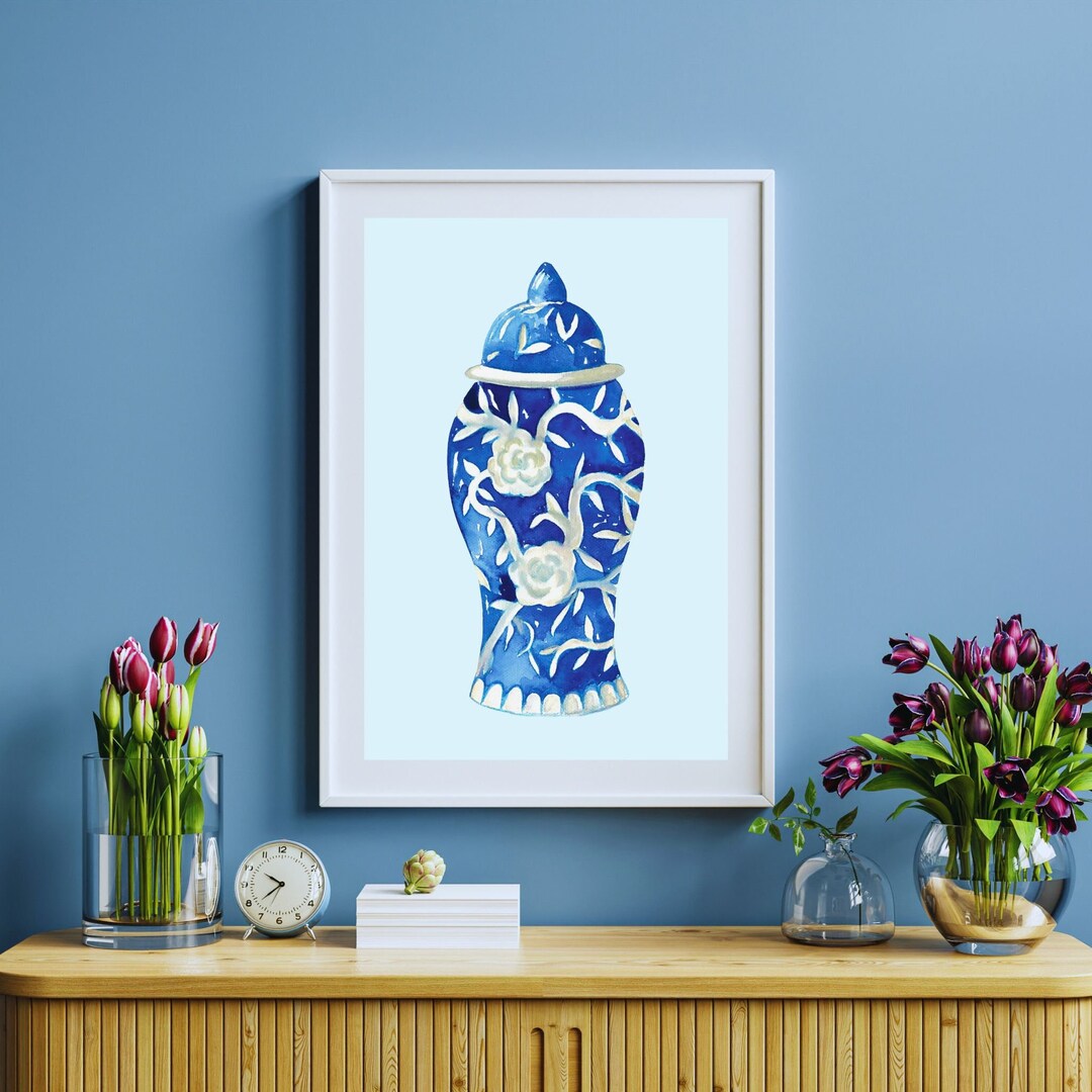 Chinoiserie Wall Art, Ginger Jar Poster, Blue and White Vase Print ...
