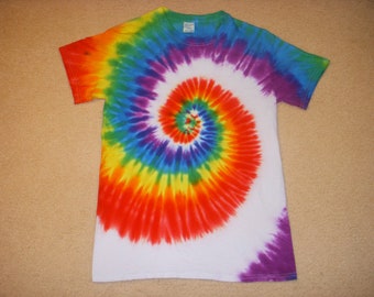 S tie dye tee shirt, rainbow and white swirl, small