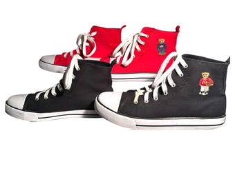 Vintage Polo Ralph Lauren Polo Bear Sneakers Y2K High Top Canvas Shoes Rare Hamptyn Hi III Size 5.5