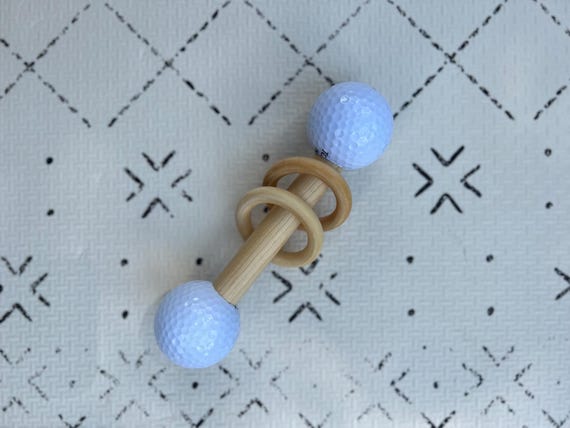 Golf-Themed Baby Rattle • wooden baby toys • wood rattle with golf balls • baby shower gift • natural baby toy • baby photo prop