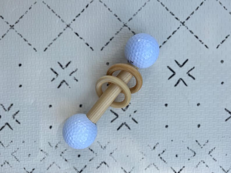 Golf-Themed Baby Rattle • wooden baby toys • wood rattle with golf balls • baby shower gift • natural baby toy • baby photo prop image 1