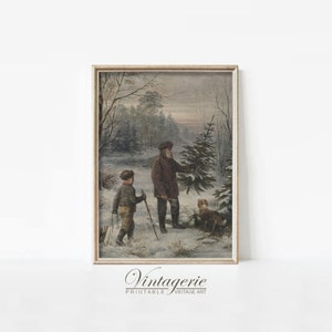 Vintage Country Christmas Oil Painting | Rustic Winter Holiday Decor | Muted Wall Art Print | PRINTABLE Digital Download | 0026