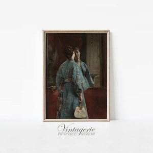 Antique Portrait of Woman in Japanese Robe Oil Painting | Muted Wall Art Print | PRINTABLE Digital Download | 0020