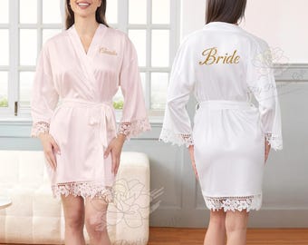 Bridesmaids Robes, Lace Satin Robes, Custom Bridal Lace Robe, Bride Getting Ready Robes