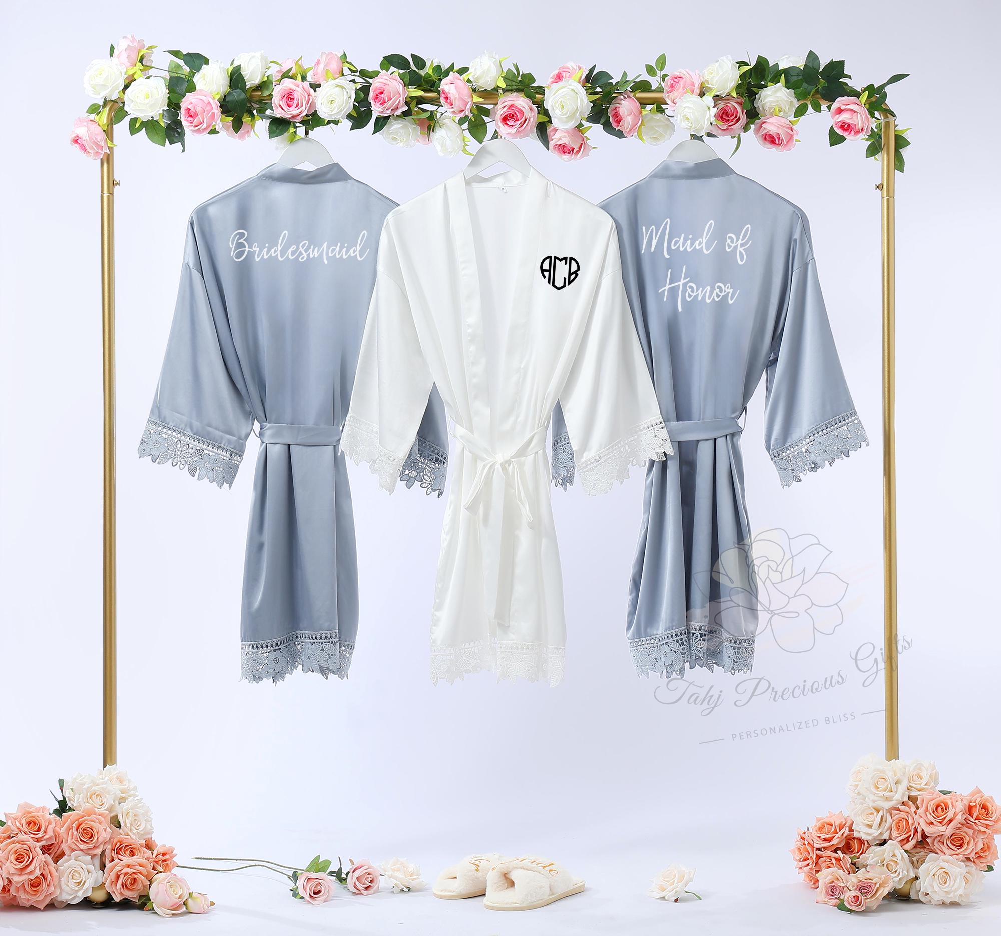 Personalised Prom Robe Personalized Lace Satin Robe, Custom Bridal Party Robes for Wedding ...