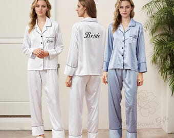 Custom Bridesmaid Pajamas Set, Satin Bridal Party Pajamas, Personalized Pajamas for Wedding Morning